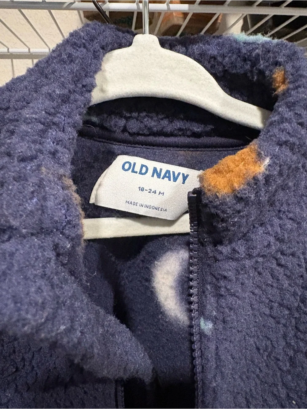Old Navy Navy Blue Sherpa Puffer Jacket with Moon Print